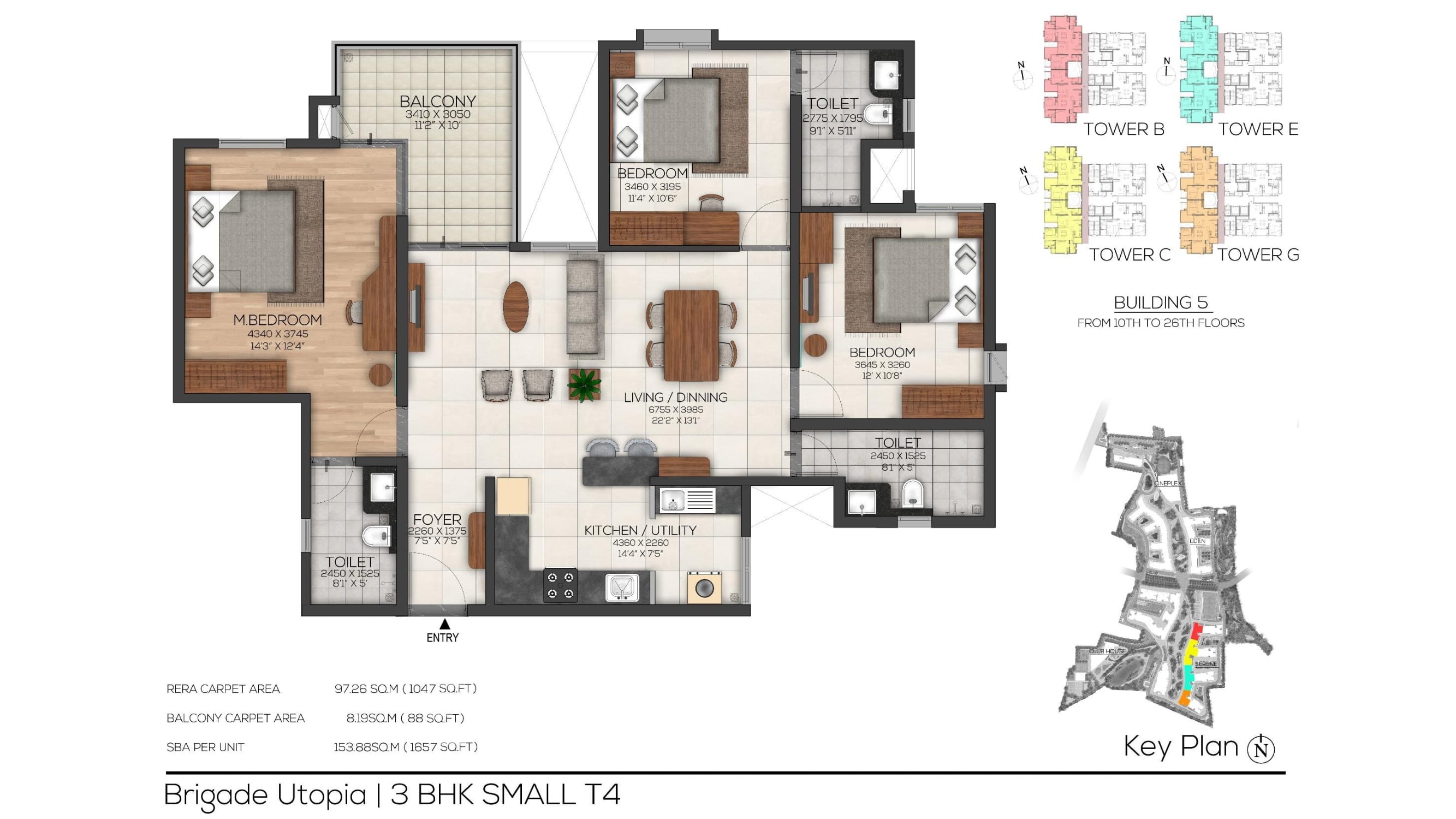 3 BHK Small T4 Floor Plan